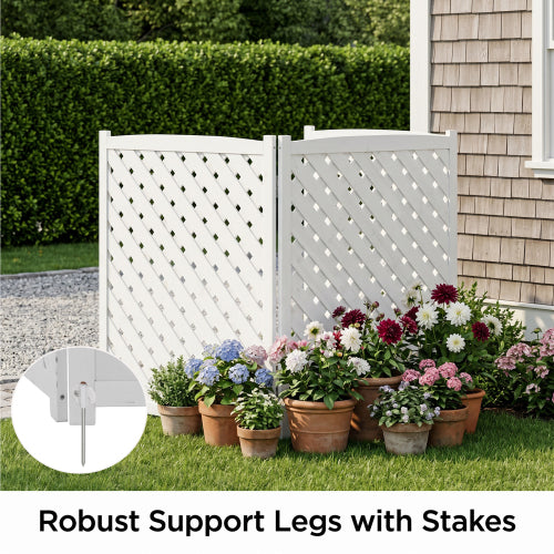 3-Panel Wooden Privacy Screen Fence with Lattice Design, Outdoor AC Cover