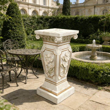 22" European Style Resin Roman Column Pedestal with Floral Carvings – Elegant Decorative Display Stand for Garden Statues, Potted Plants & Art, Weatherproof Indoor/Outdoor Pillar for Patio & Courtyard