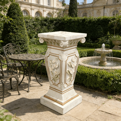 22" European Floral Roman Column, Weatherproof Resin Pedestal for Garden Statues & Patio Decor