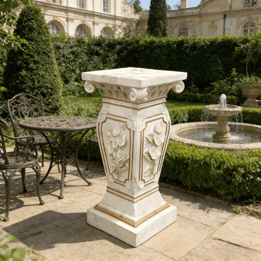 22" European Floral Roman Column, Weatherproof Resin Pedestal for Garden Statues & Patio Decor