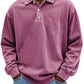 Men's Fashion Retro Washed Distressed Cotton Lapel Long Sleeve Polo Shirt