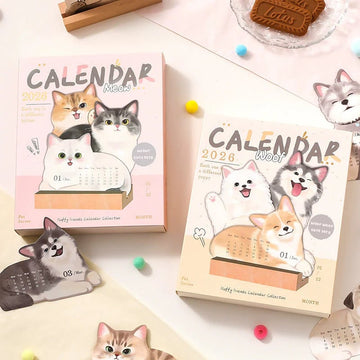 Mini Desk Calendar 2026 Cute Dog and Cat Monthly Planner