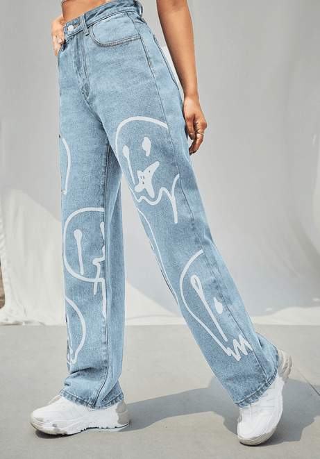 High Waist Graphic Wide Leg Jeans