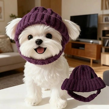 Wool Knit Dog Beanie with Ear Flaps – Warm Winter Hat