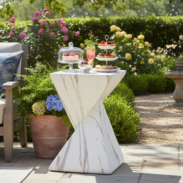 Modern Geometric MGO Side Table, Twisted Marble End Table for Indoor & Outdoor Decor