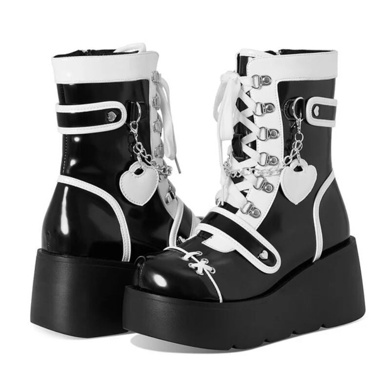 Sweet Lolita Platform Mid Calf Motorcycle Boots