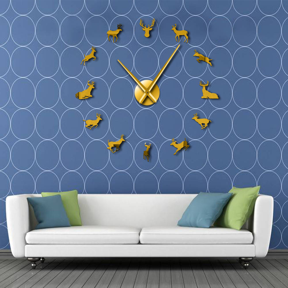 Antler Deer Head Deer Hunter Large Frameless DIY Wall Clock