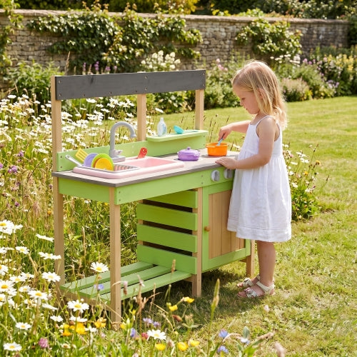 Kids Outdoor Wooden Mud Kitchen with Water Play Sink & Cooking Toys, Gift for 3-8