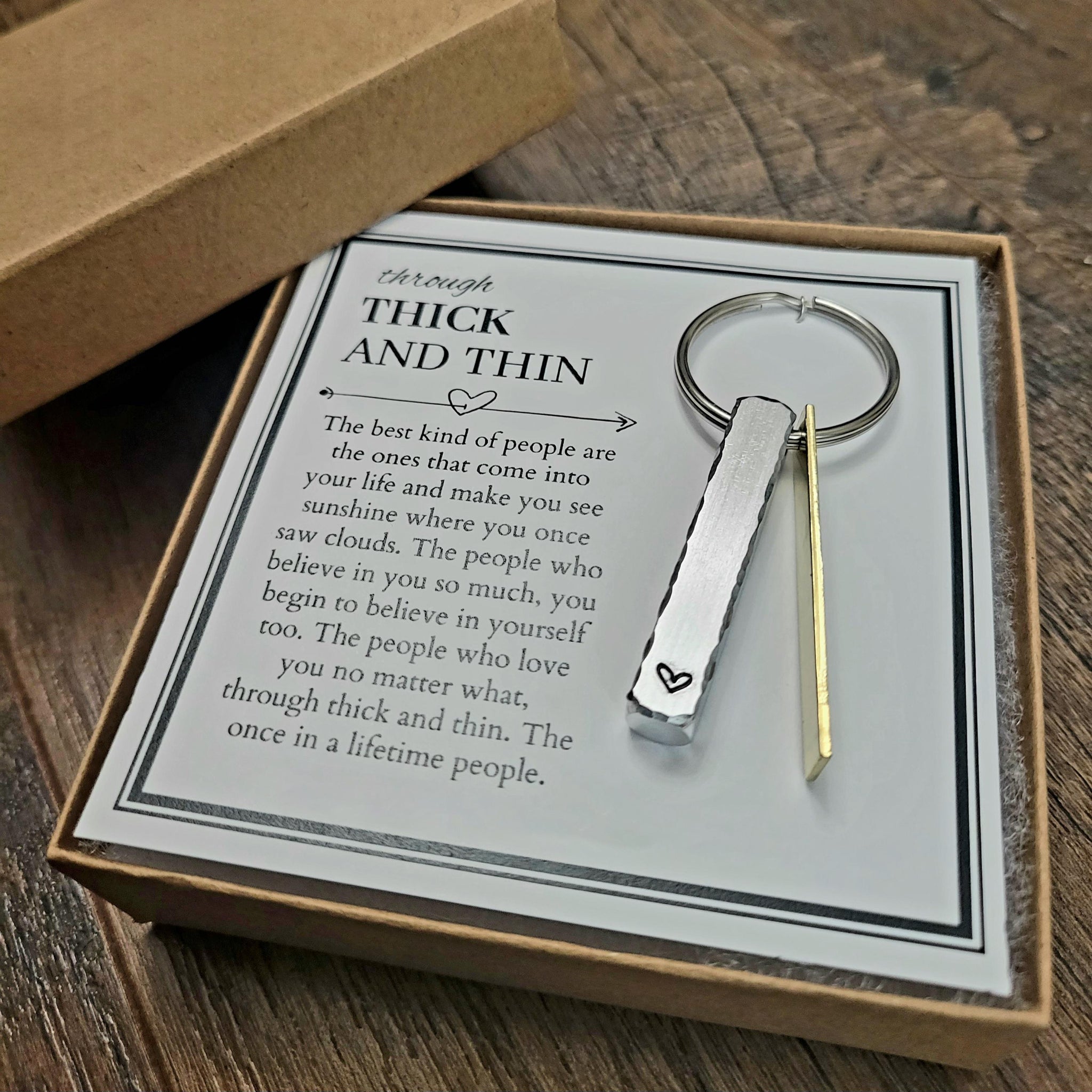 Through Thick and Thin Heart Stamped Keychain
