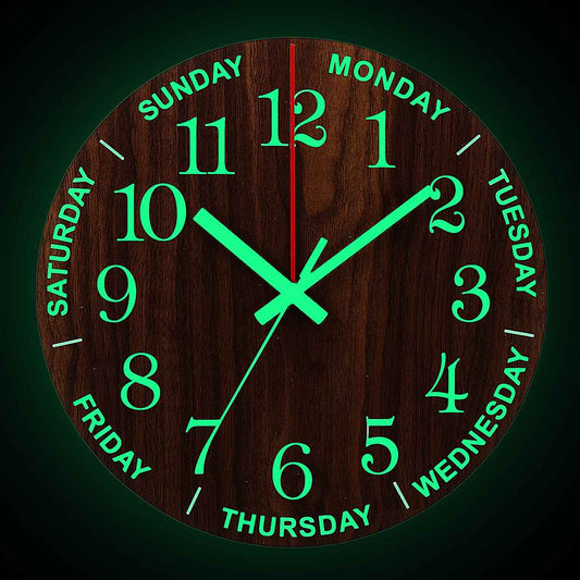 Glow in the Dark Large Numbers 12 Inch Silent Luminous Wall Clock