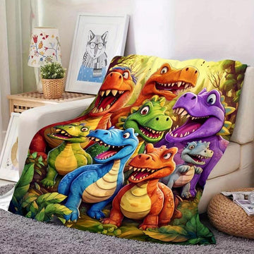 Cute Smiling Dinosaurs HD Digital Print Flannel Blanket
