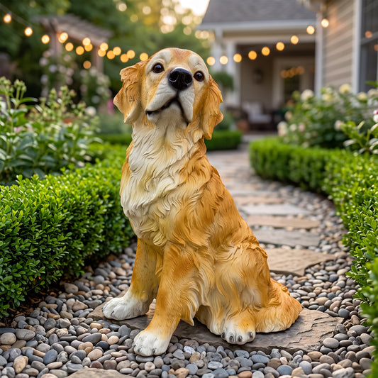 Lifelike Golden Retriever Statue, Weatherproof Resin Dog Figurine for Garden & Patio Decor
