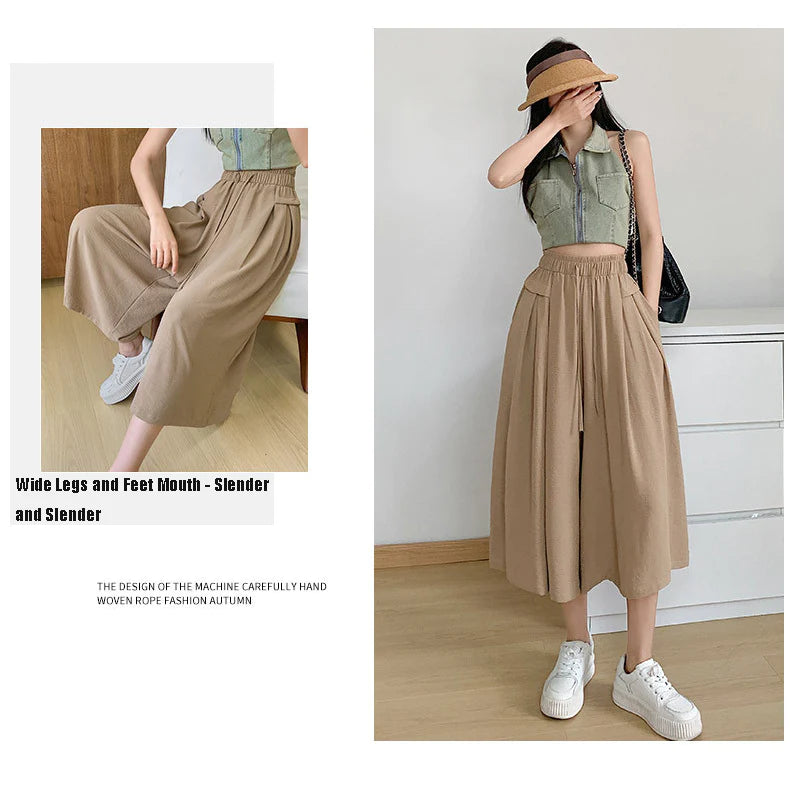 Summer Thin Casual High Waist Large Size Slim Ice Silk Wide Leg  Pants