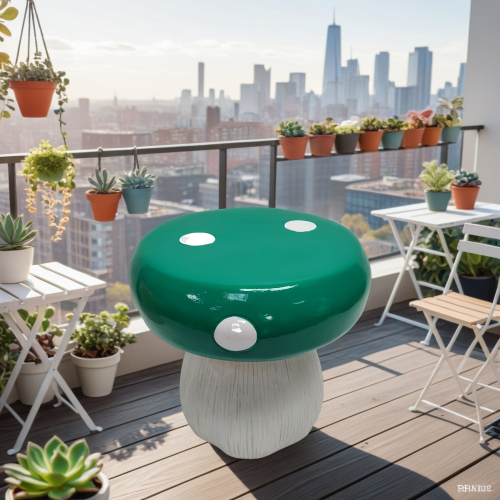13.4" Oversized Mushroom Stool, Heavy-Duty Resin Side Table in Red, Orange & Green for Patio