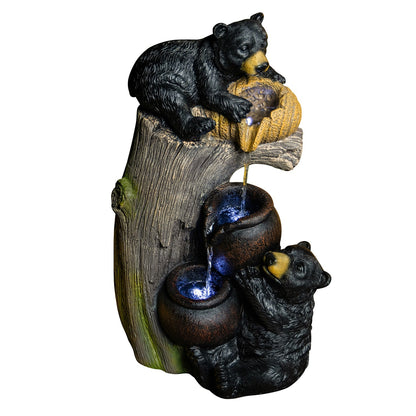 Bear Outdoor Water Fountain with LED Lights, 23.6" Resin Cascading Garden Decor