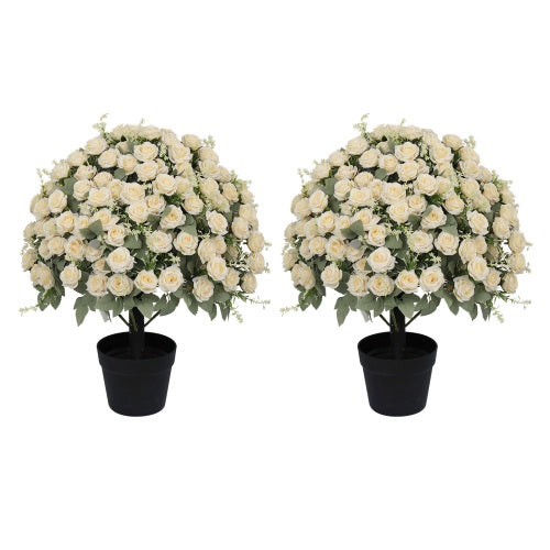 24" Artificial Rose Plants, 2 Pack White UV-Resistant Lifelike Faux Potted Floral Decor