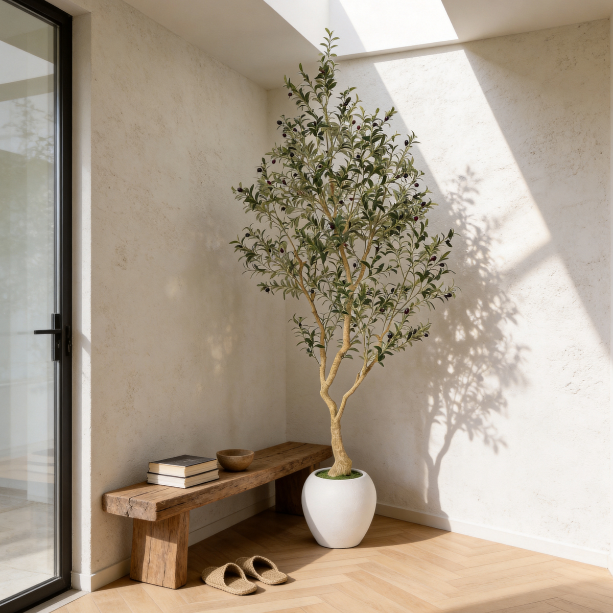 8.2FT Artificial Olive Tree, Tall Faux Potted Plant with Big White Planter for Indoor Decor