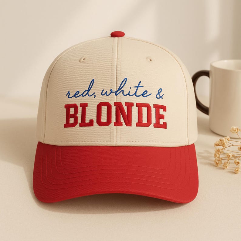 4th of July Embroidered Canvas Trucker Hat - Red White Blonde Brunette