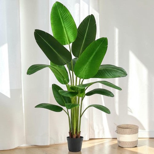 6FT Artificial Bird of Paradise Plant, Faux Banana Leaf Tree with Woven Planter
