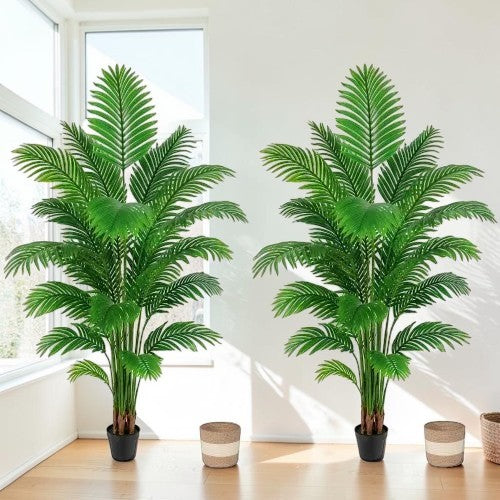 6FT Artificial Palm Trees, 2 Pack Large Faux Areca Tropical Floor Plants with 23 Fronds