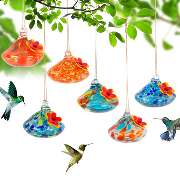 Glass Hummingbird Feeder with Flower Decoration