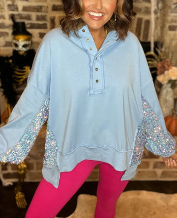 Sequin Puff Sleeve Casual Pullover Top