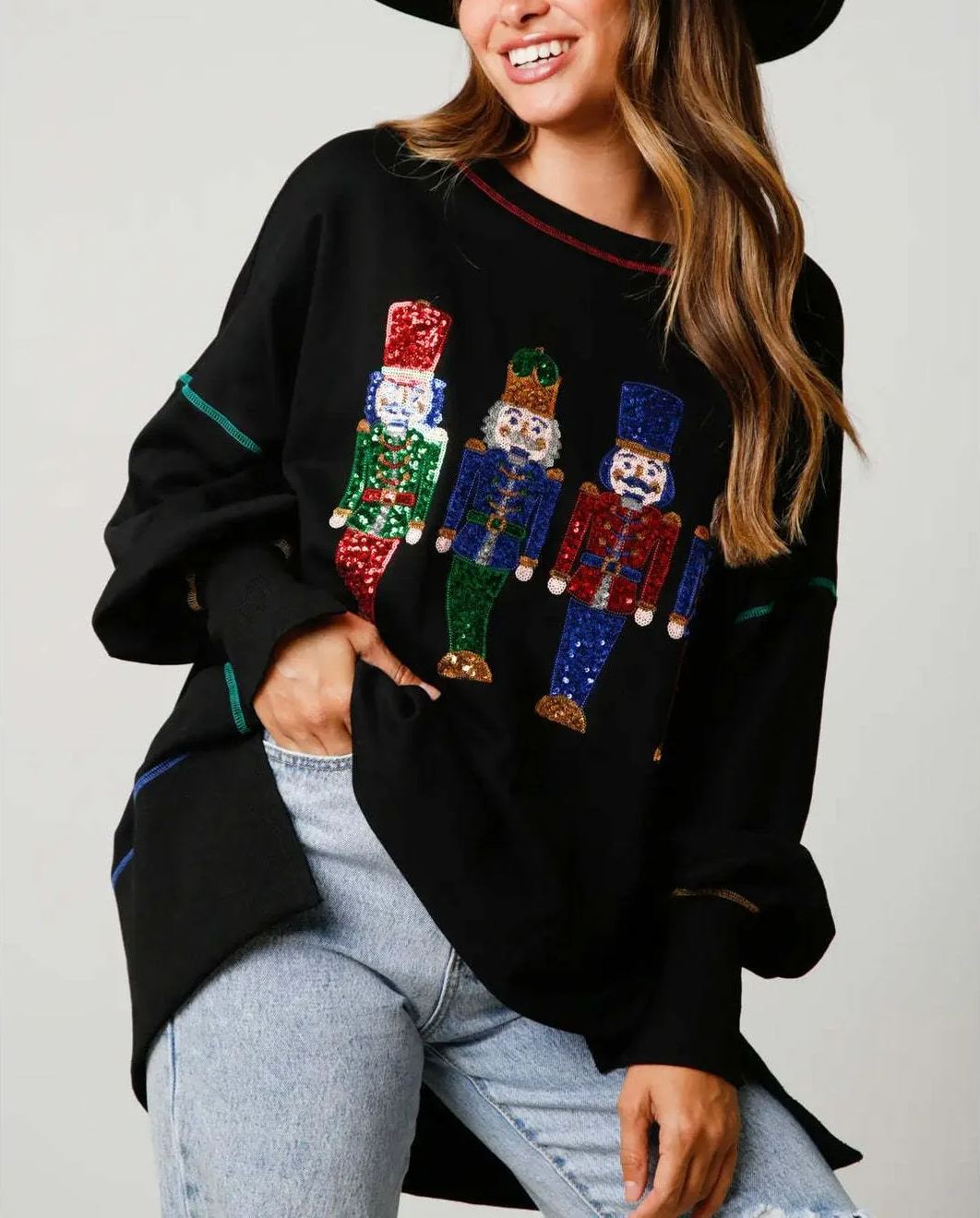 Women's Christmas Sequin Nutcracker Sweatshirt