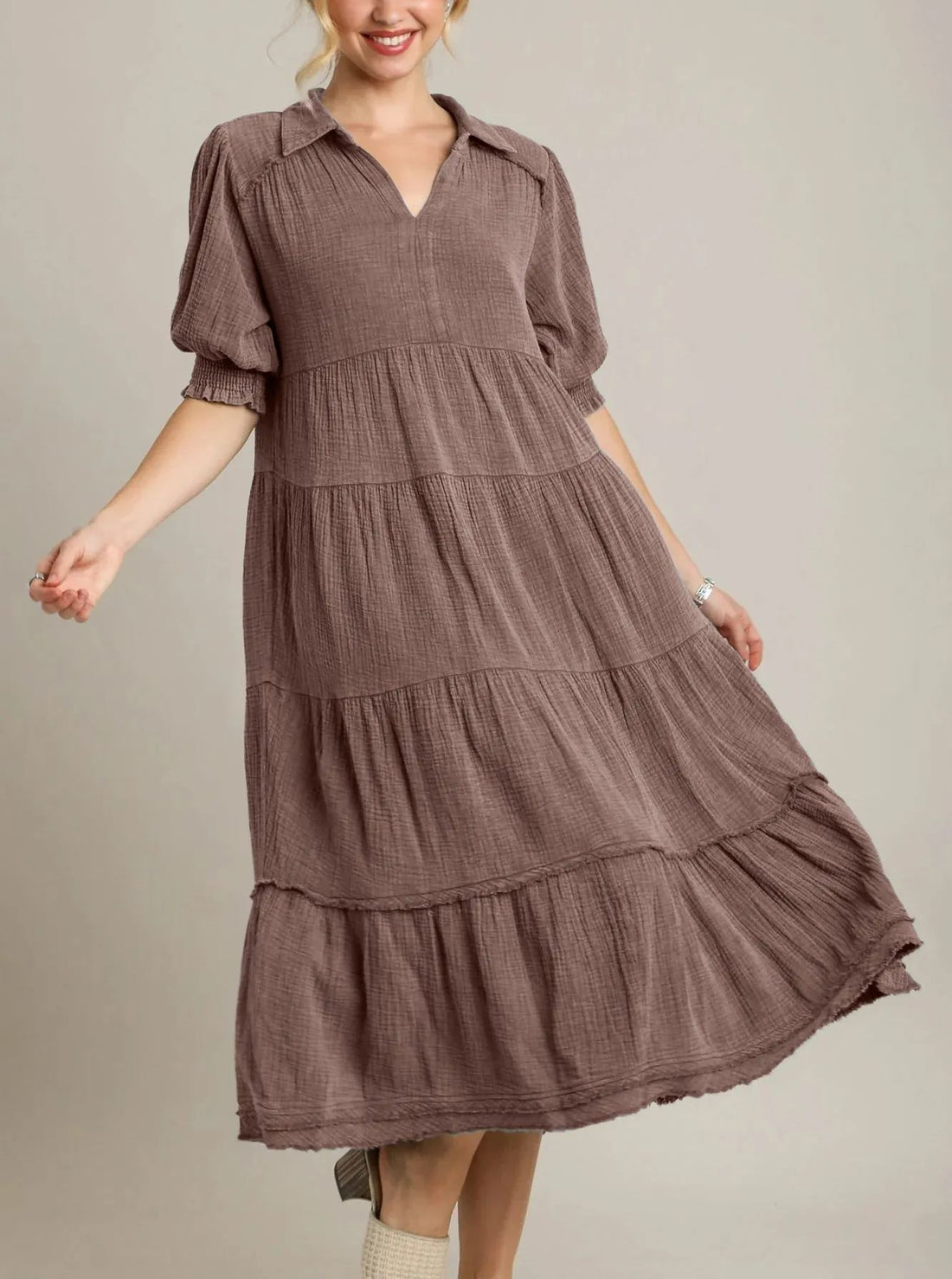 Women's V Neck Tiered Maxi Dress