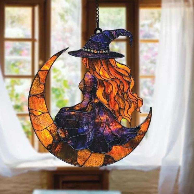 Witch on Moon - Colorful Window Art