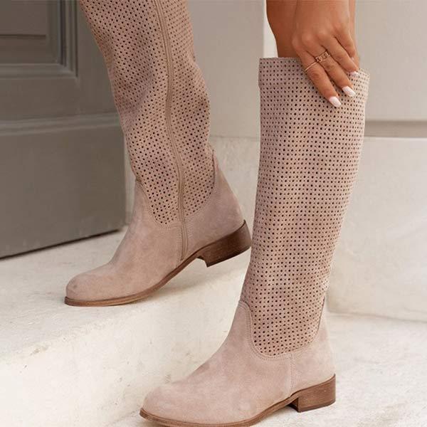 Women's Casual Low Heel Suede Knee-High Boots