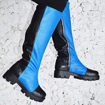 Women's Patchwork Chunky Heel Knee-High Boots