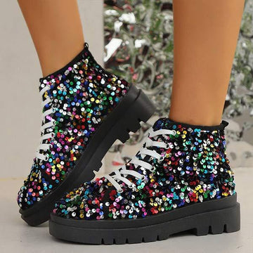 Women's Sequin Platform Ankle Boots