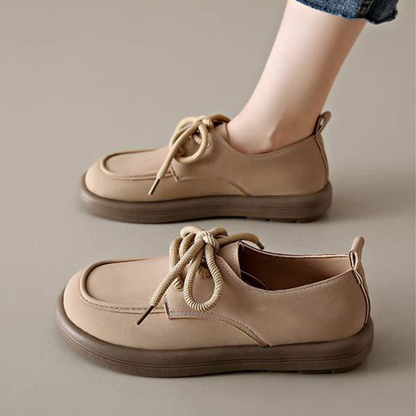 Women's Vintage Soft Leather Lace-Up Shoes