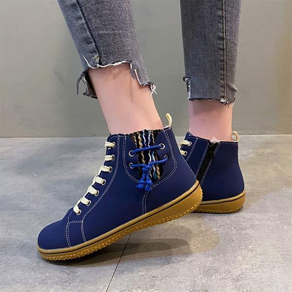 Women's Round-Toe Flat Fleece-Lined Ankle Boots