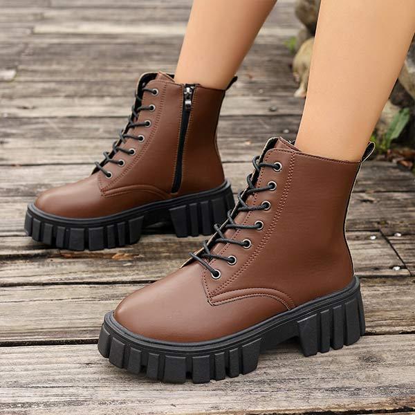 Women's Chunky Heel Lace-Up Platform Martin Boots