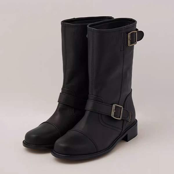 Women's Retro Thick-Soled Black Mid-Calf Boots