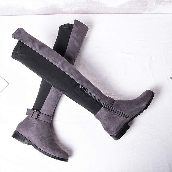 Women's Flat Elastic Splicing Belt Buckle Boots