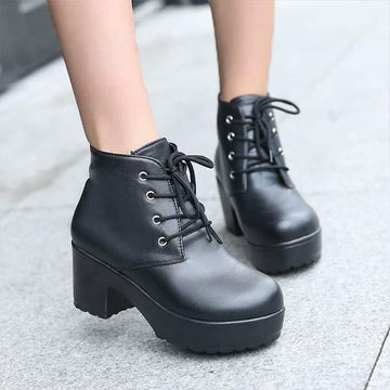 Women's High Block Heel Platform Ankle Boots