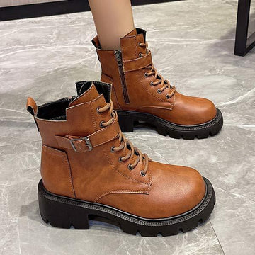 Women's Vintage Thick-Soled Buckle Short Boots