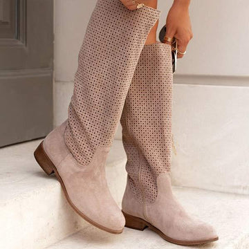 Women's Casual Low Heel Suede Knee-High Boots