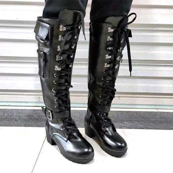 Women's Platform Knee-High Boots with Buckle Straps