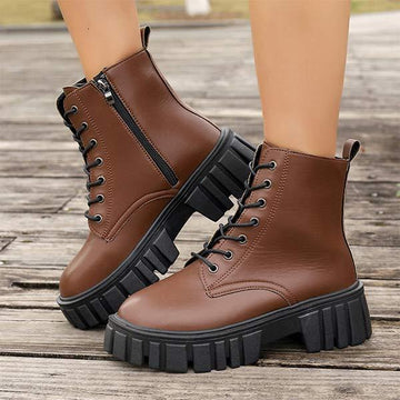 Women's Chunky Heel Lace-Up Platform Martin Boots