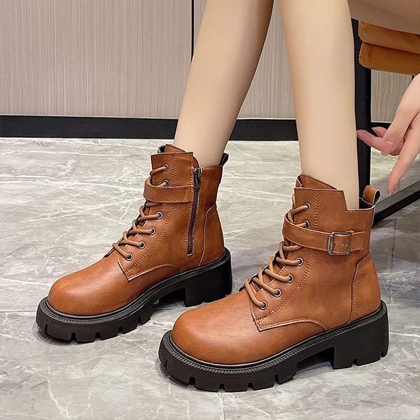 Women's Vintage Thick-Soled Buckle Short Boots