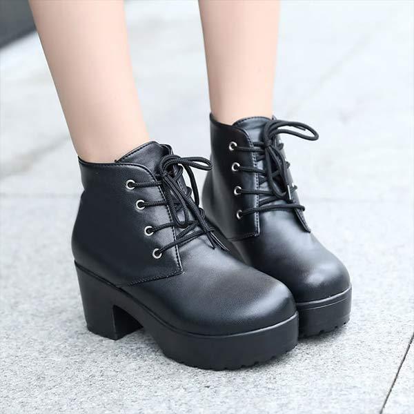 Women's High Block Heel Platform Ankle Boots