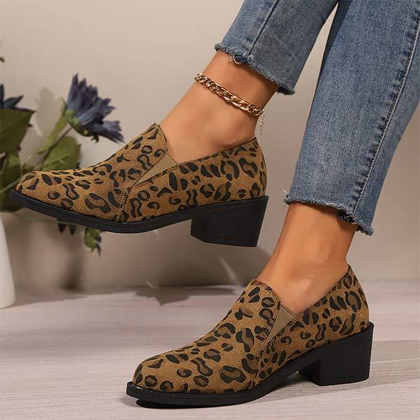 Women's Leopard Print Chunky Heel Loafers