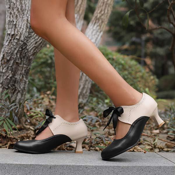 Women's Vintage Color Block Lace-Up High Heels