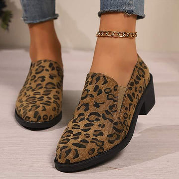 Women's Leopard Print Chunky Heel Loafers