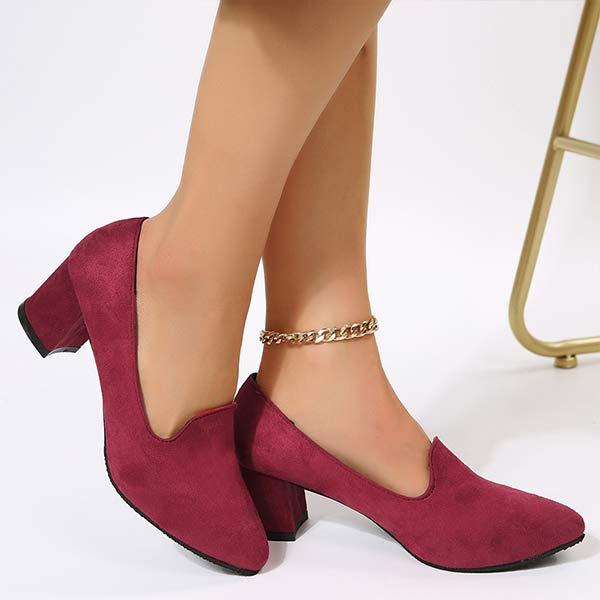 Women's Suede High Heels with Chunky Heel and Low-Cut Design