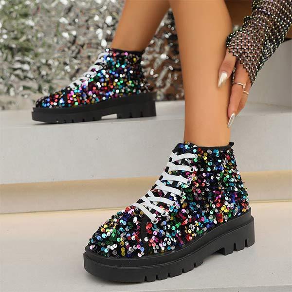 Women's Sequin Platform Ankle Boots