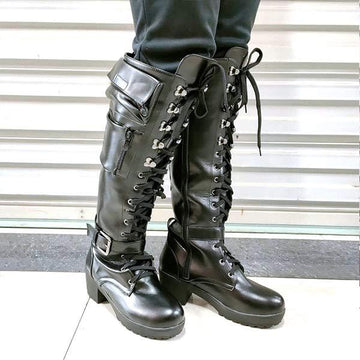 Women's Platform Knee-High Boots with Buckle Straps